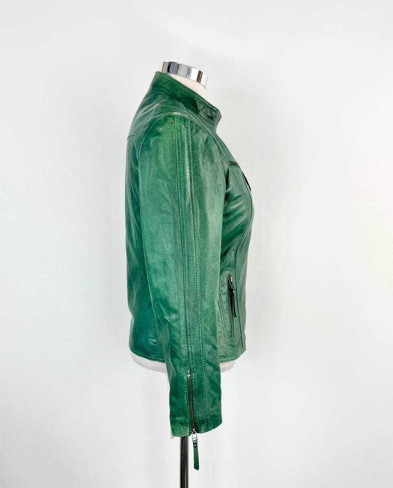 Solsona Green Leather Snakeprint Lined Leather Jacket - AU12