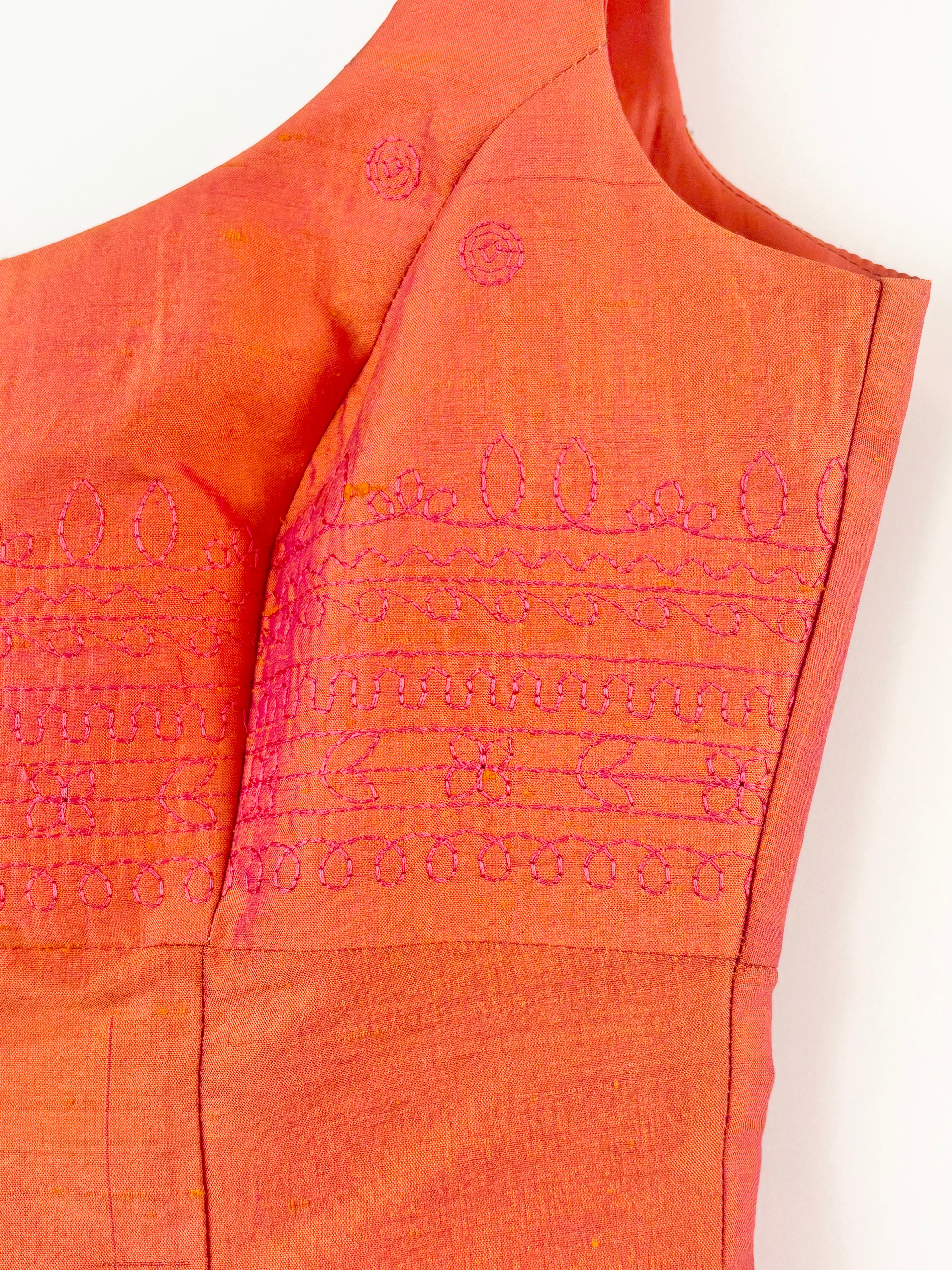 Citi Vintage Raw-Silk Orange Fitted Dress - AU8