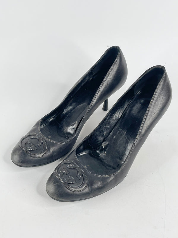 Gucci Black Leather 'GG' Pumps - EU38