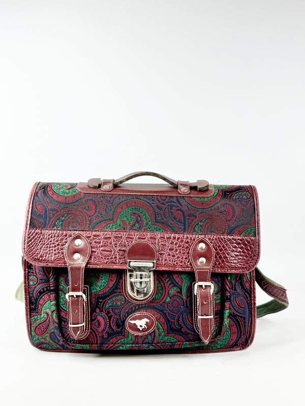 Vintage Burgundy & Forest Green Paisley Patterned Briefcase