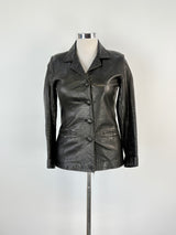 90s Vintage Saray Black Leather Jacket - AU10/12