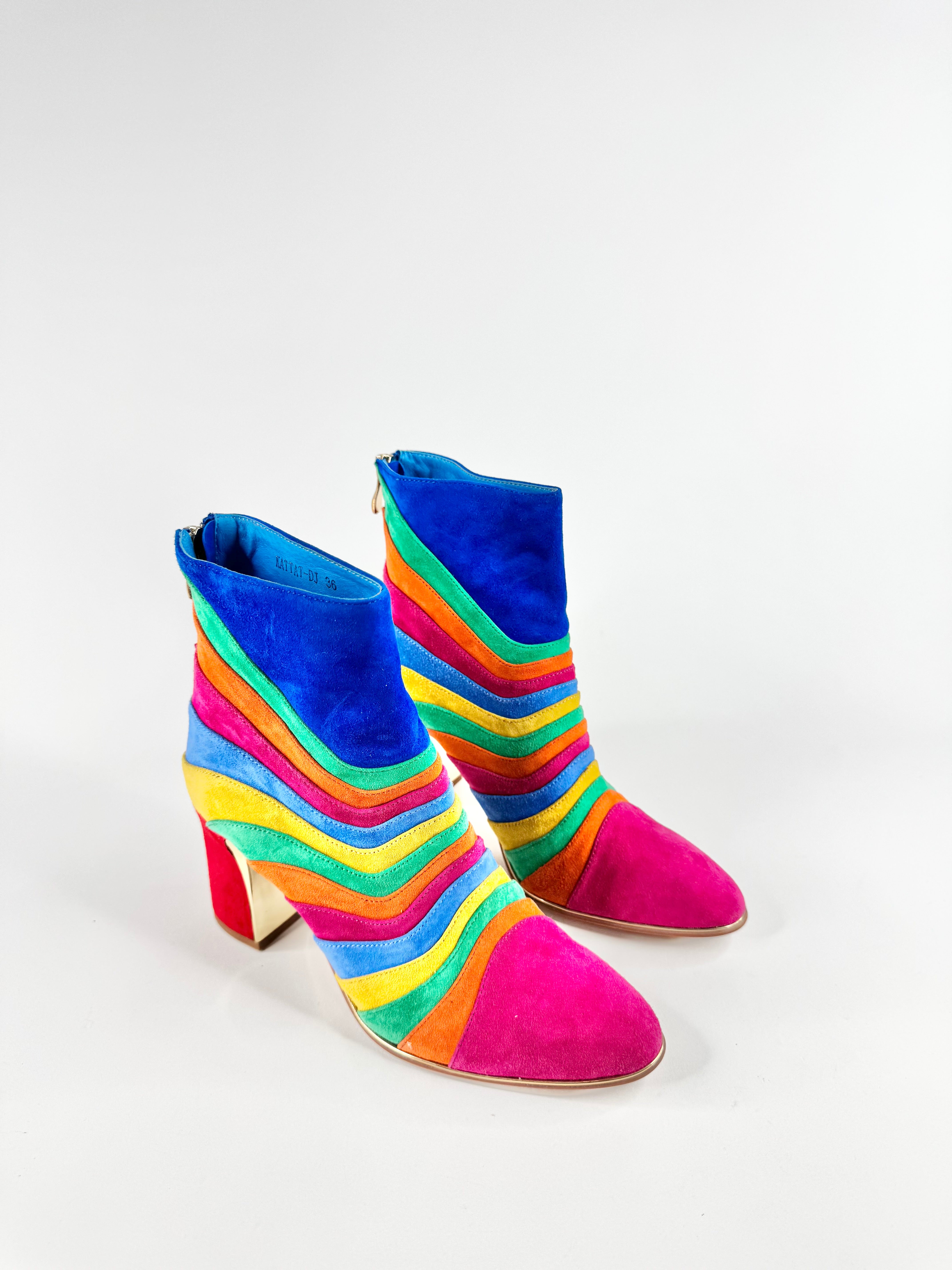 Django & Juliette 'Kattat' Bright Multi Suede Ankle Boots - EU36