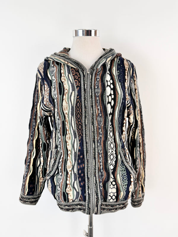 Geccu Australia Blue & Grey 3D Merino Wool Zippered Hoodie - S