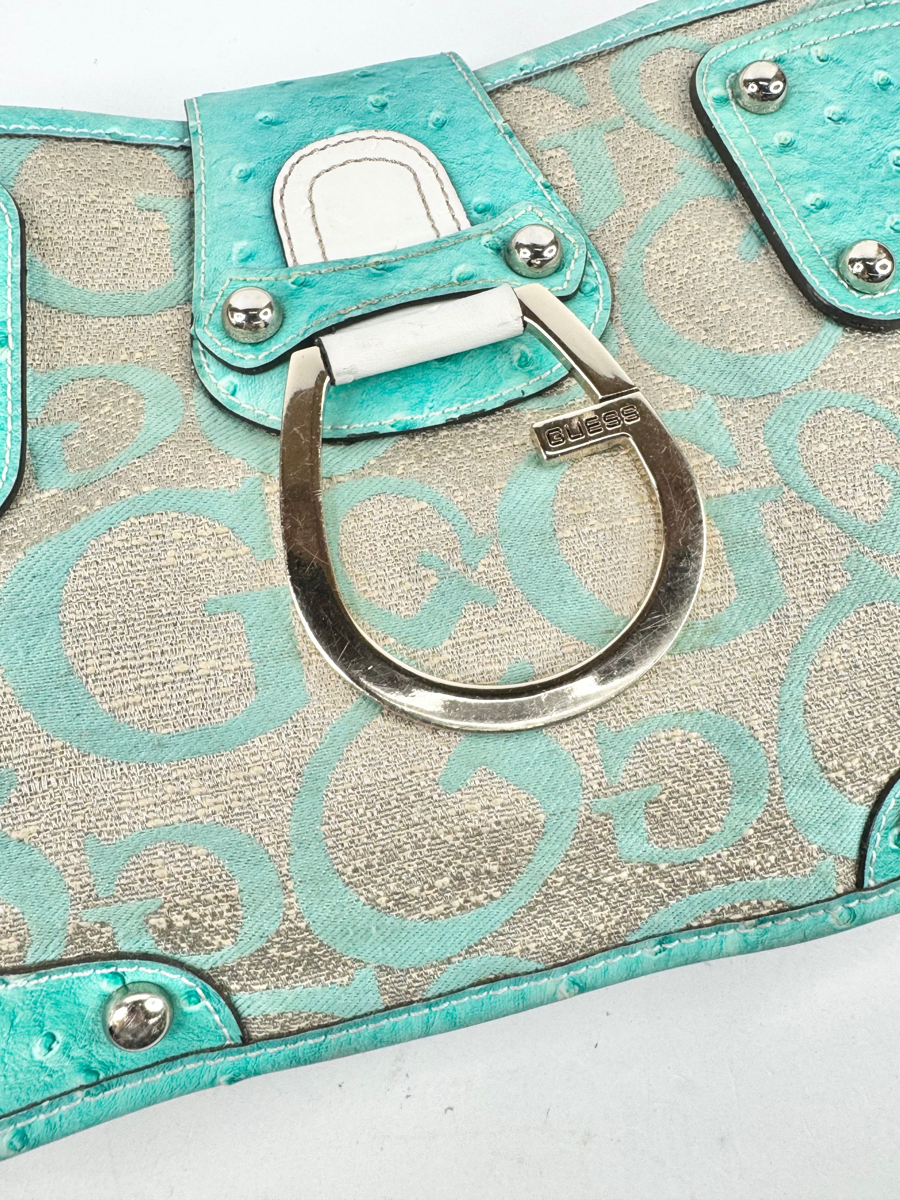 Guess Aqua & Gold Woven Shoulder Bag