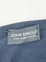 John Smedley Navy Blue V-Neck Merino Wool Sweater - S