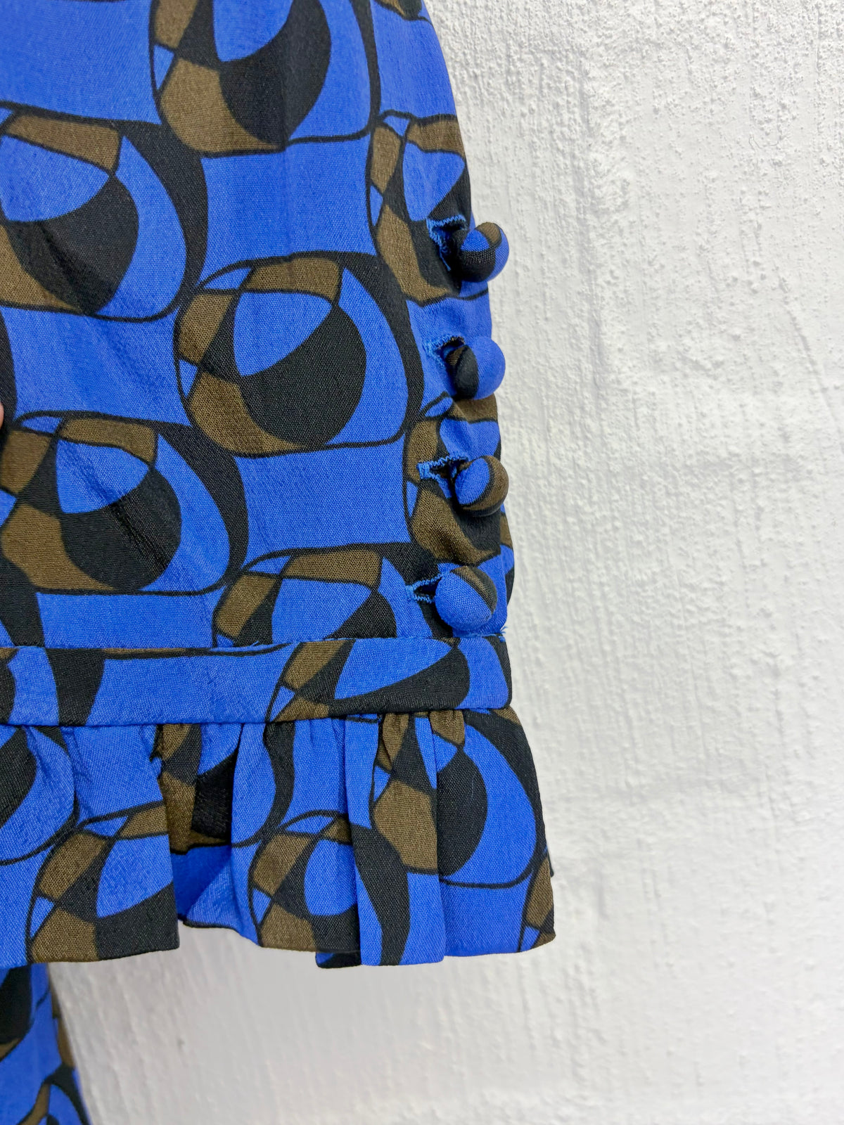 Diane Von Fursternberg Cobalt Blue Retro Patterned Long Sleeve Dress - AU12
