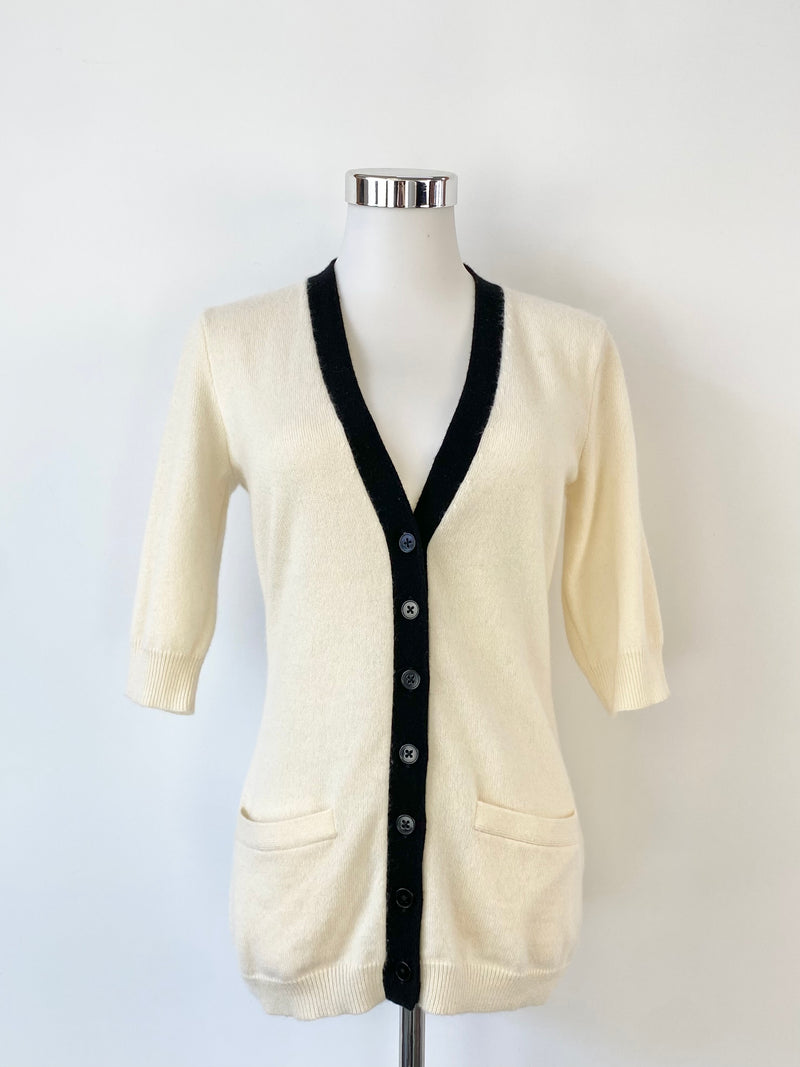 Ralph Lauren Cream & Black Short Sleeve Cashmere Cardigan - AU10/12