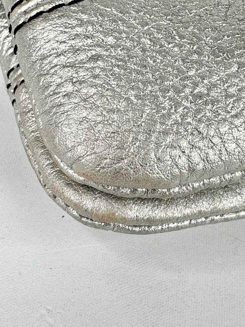 Oroton Metallic Silver Leather Clutch Bag