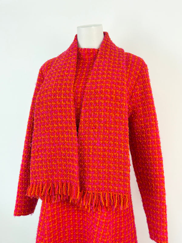 Vintage 60s Allen Gar Fuchsia & Orange Woven-Wool Dress - AU8