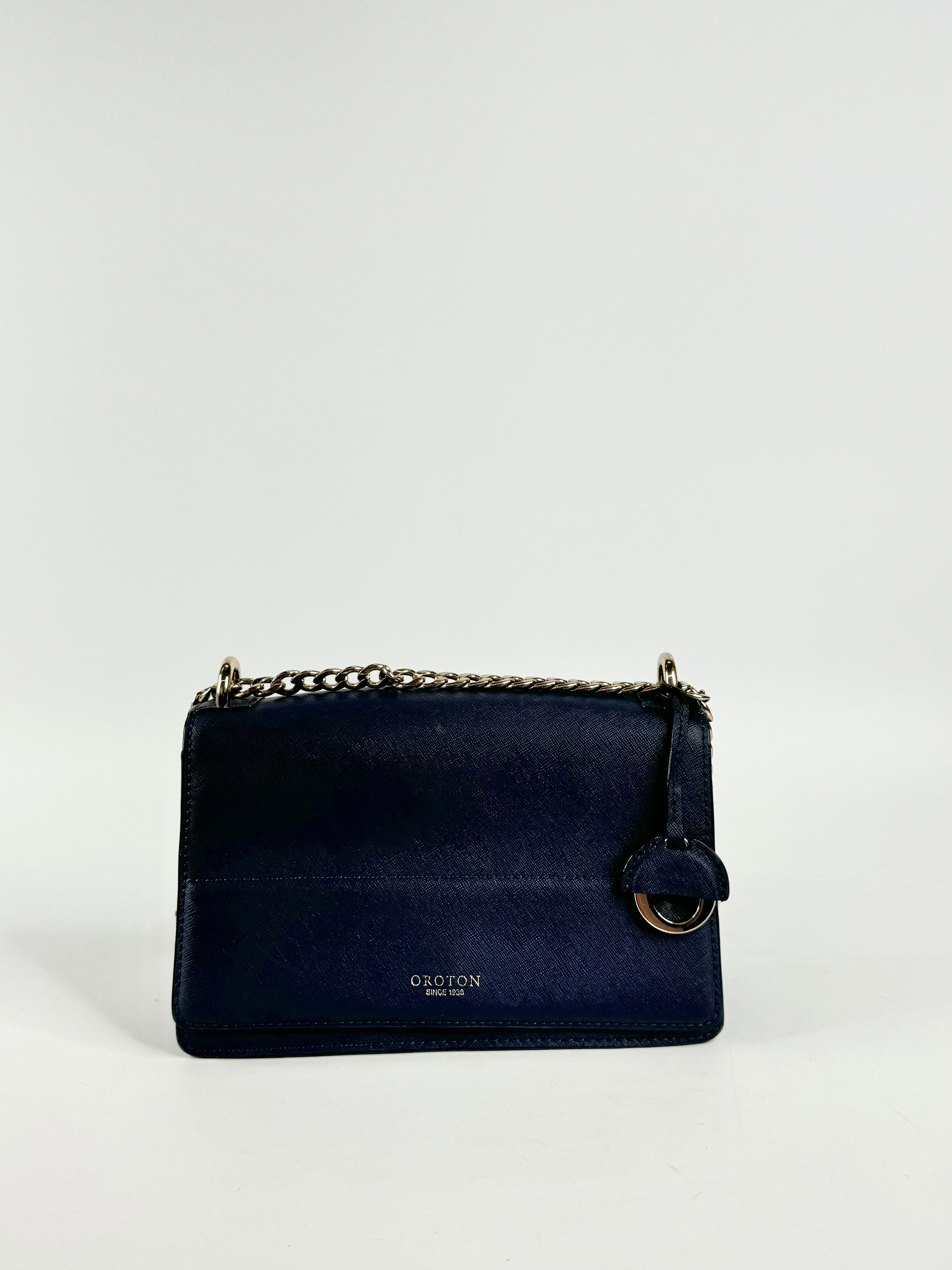 Oroton Navy Blue Cuban Chain Cross Body Bag