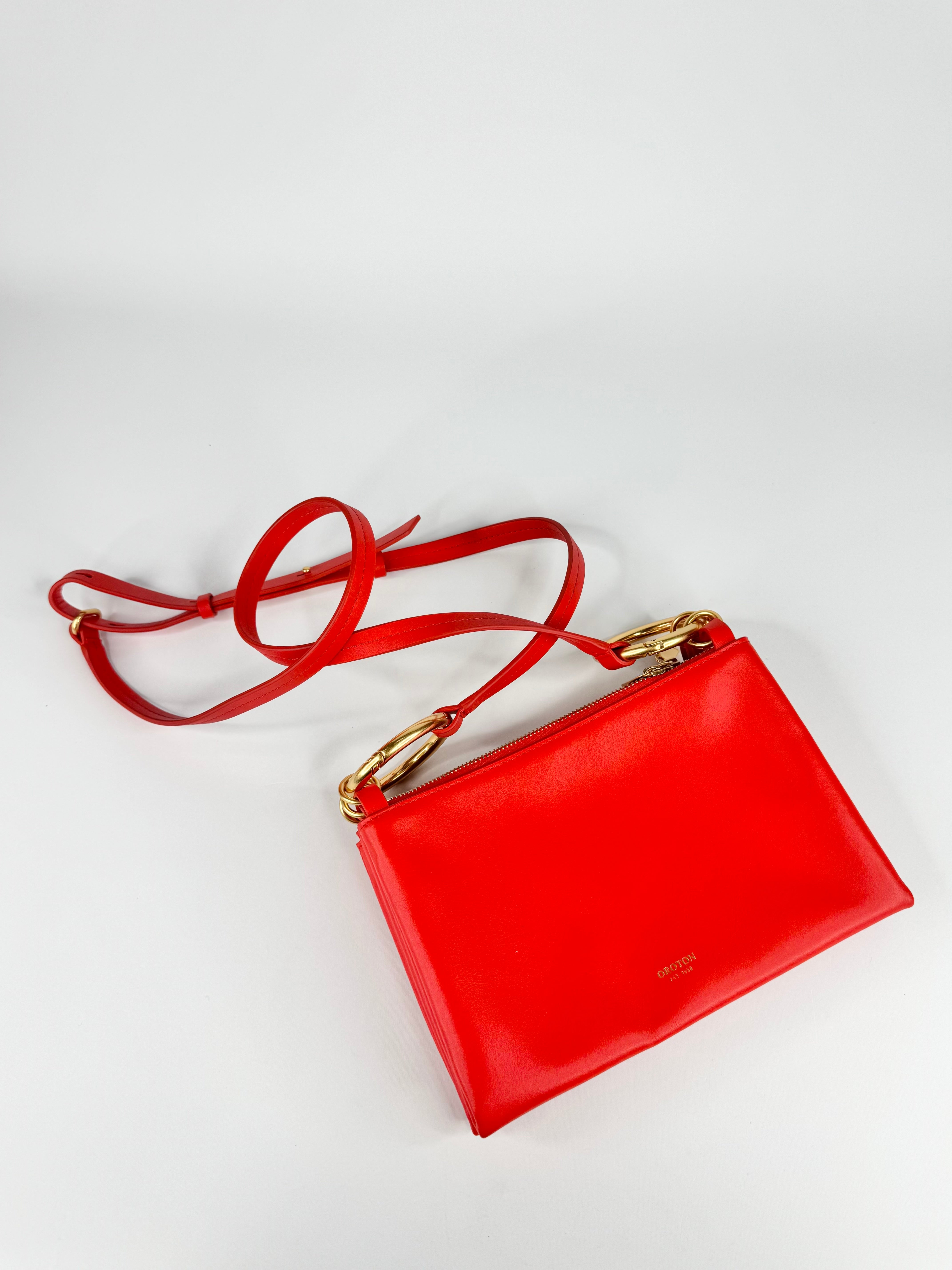 Oroton Chilli Red Smooth Leather Cross Body Bag