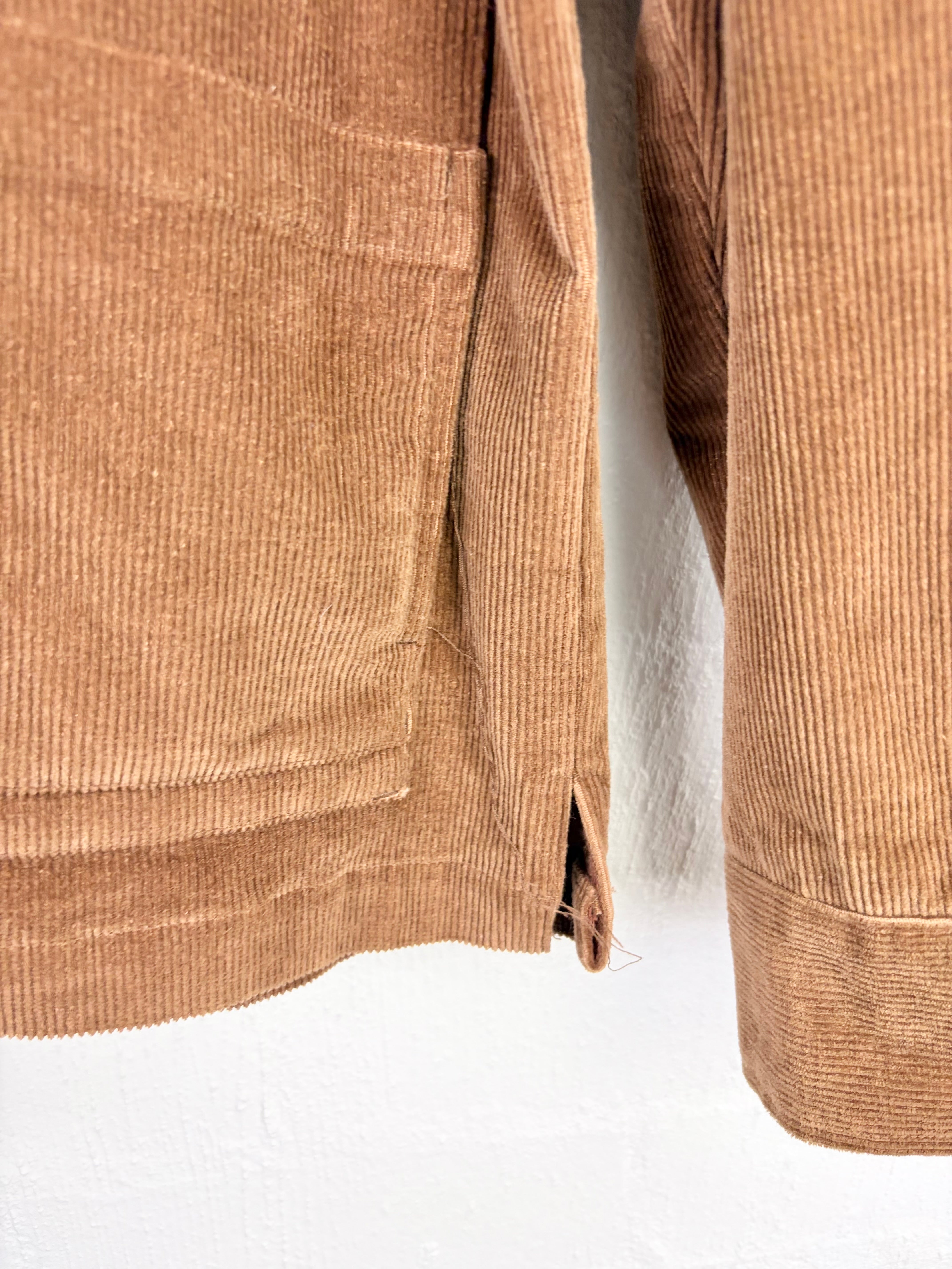 Retro Smile Wave Brown Corduroy Embroidered Jacket - M