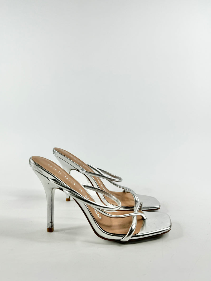 One Day x Alias Mae Metallic Silver Stilettos - EU39