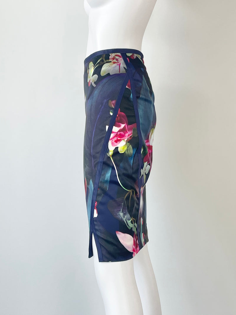 Ted Baker Navy Blue Floral Midi Skirt - AU6