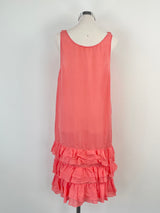 Lee Mathews Flamingo Silk Ruffle-Tiered Dress - AU10