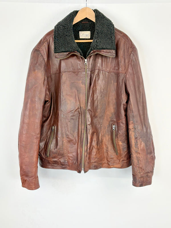 Dory's Genuine Leather Mahogany Shearling-Lined Jacket - 52