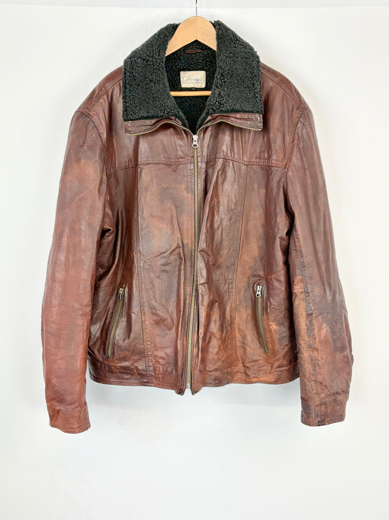 Dory's Genuine Leather Mahogany Shearling-Lined Jacket - 52