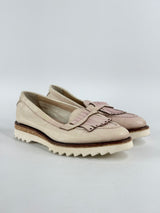 Barracuda Faded Pink & Cream Croc-Textured Leather Loafers - EU36