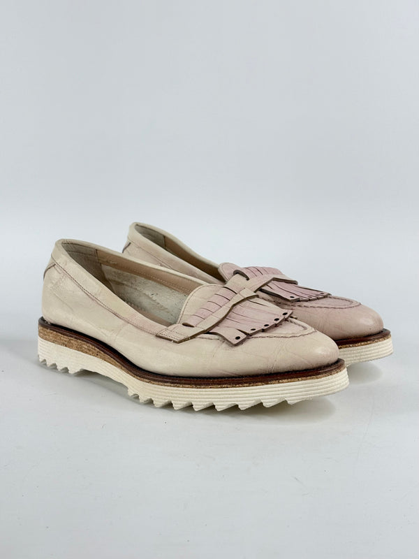 Barracuda Faded Pink & Cream Croc-Textured Leather Loafers - EU36