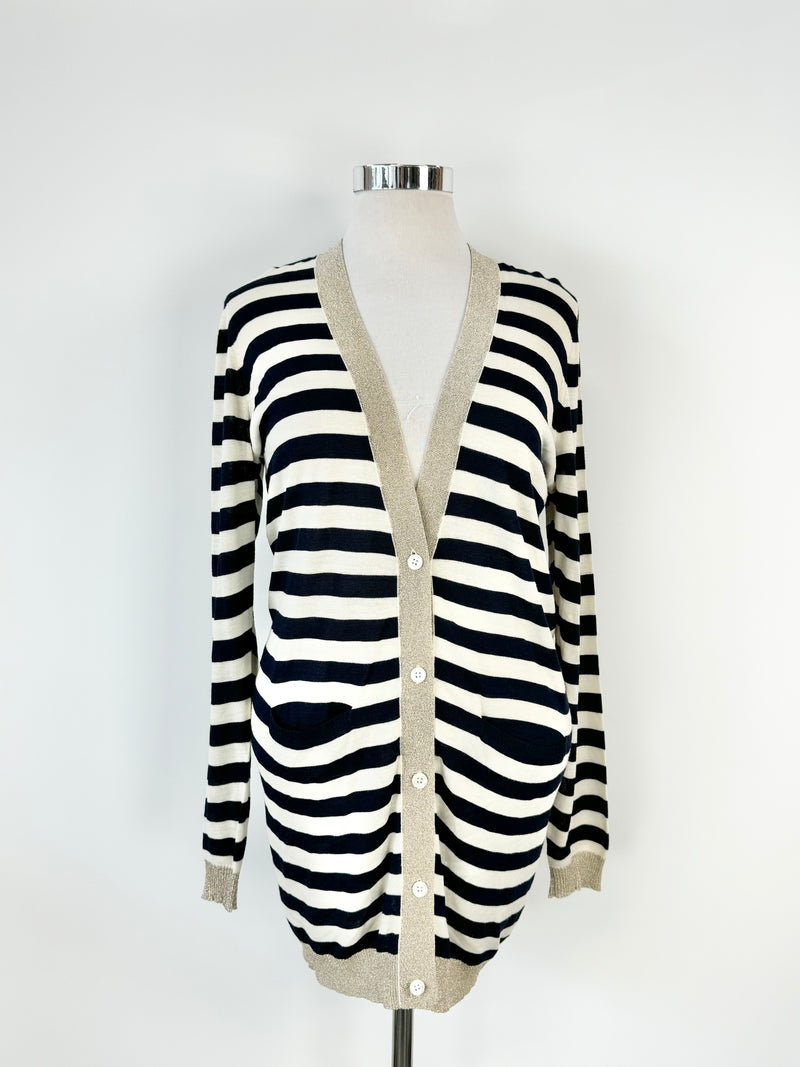 Paul & Joe Silk & Lurex Gold, Blue & White Striped Cardigan - AU10