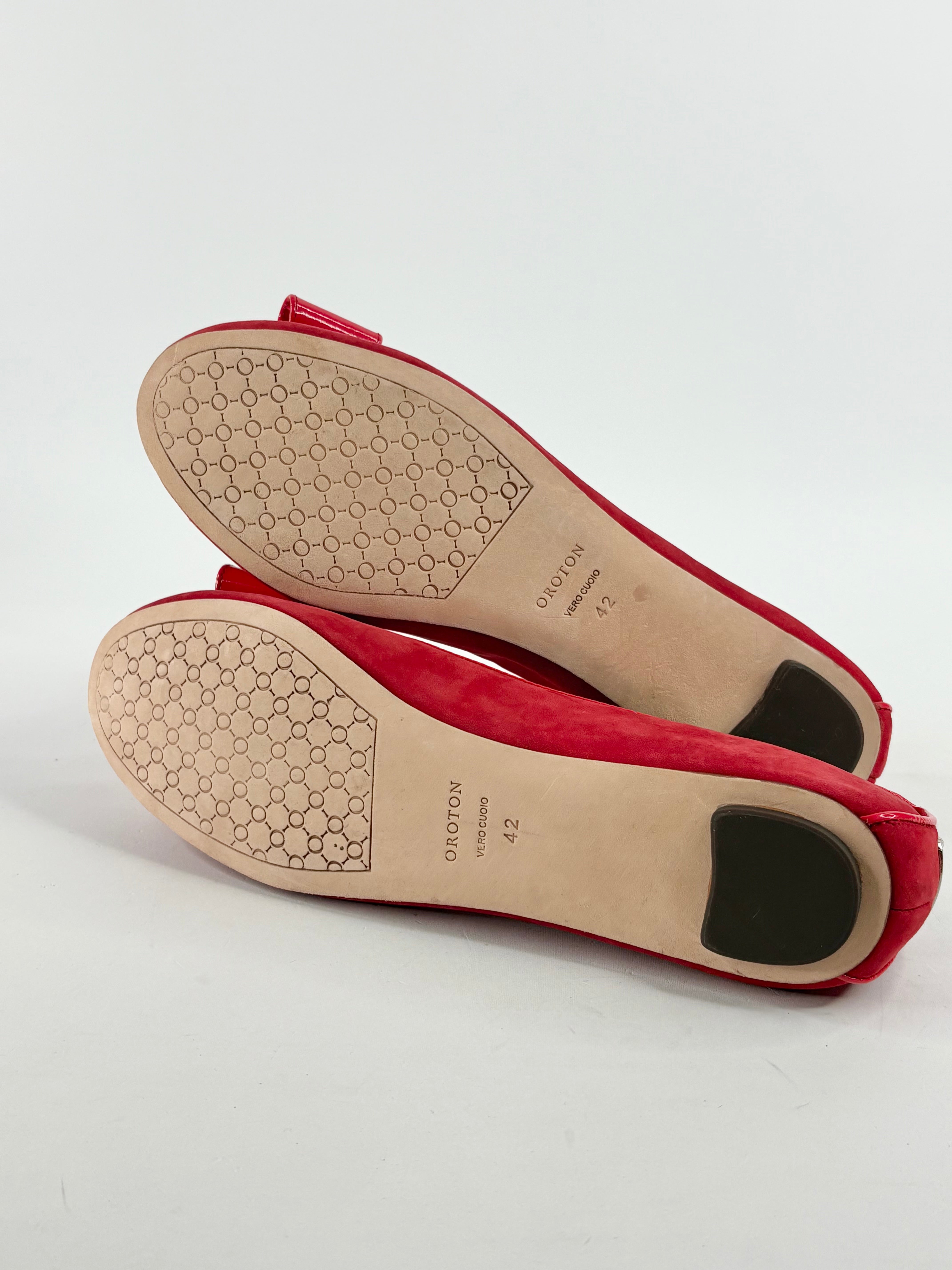 Oroton Spiced Coral 'Essential' Suede Bow Flats - EU42