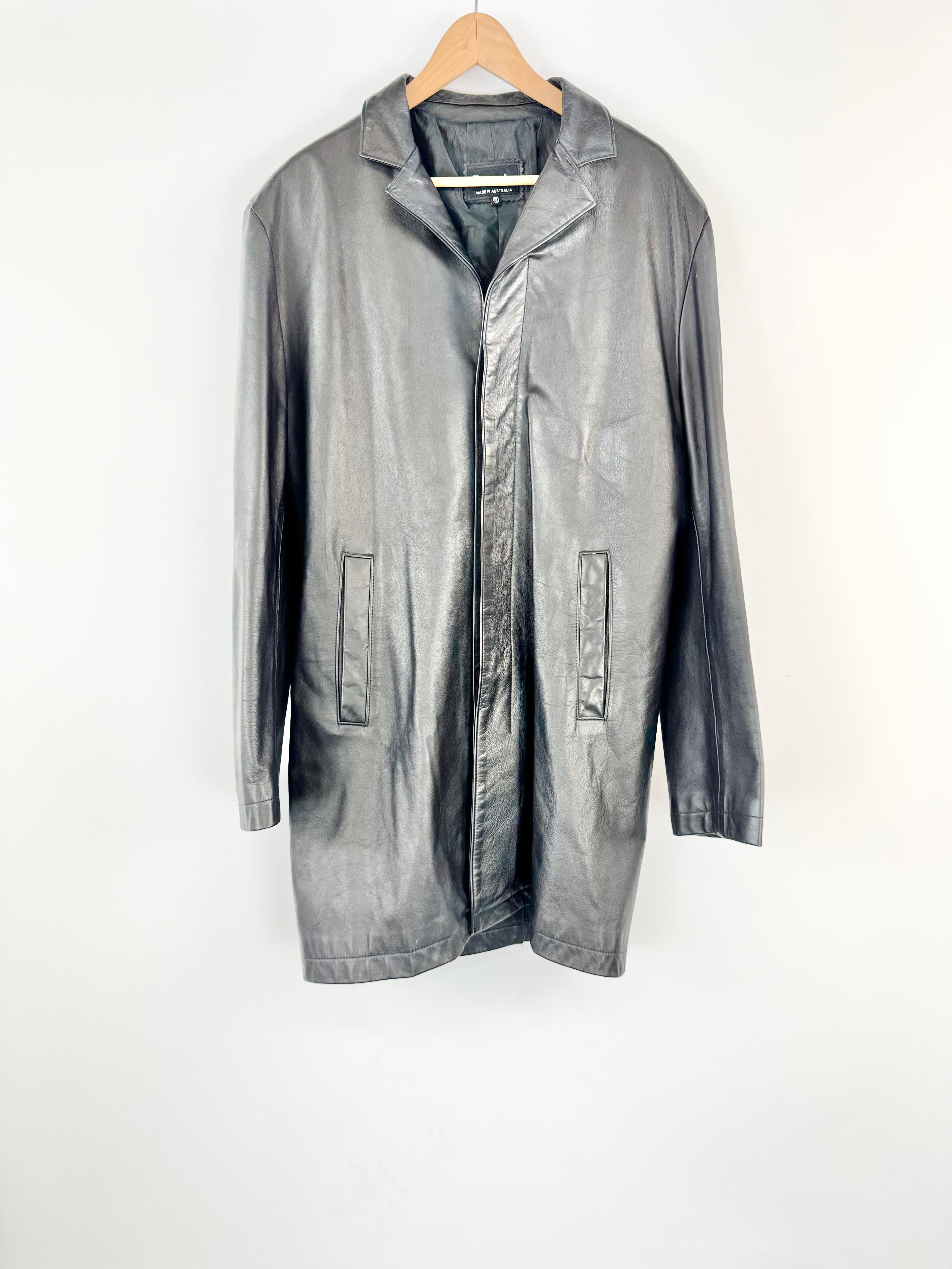 Politix Black Slim Fit Leather Jacket - XL