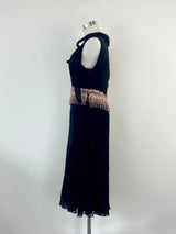 Colette Dinnigan Black Silk Glass-Beaded Midi Dress - AU10