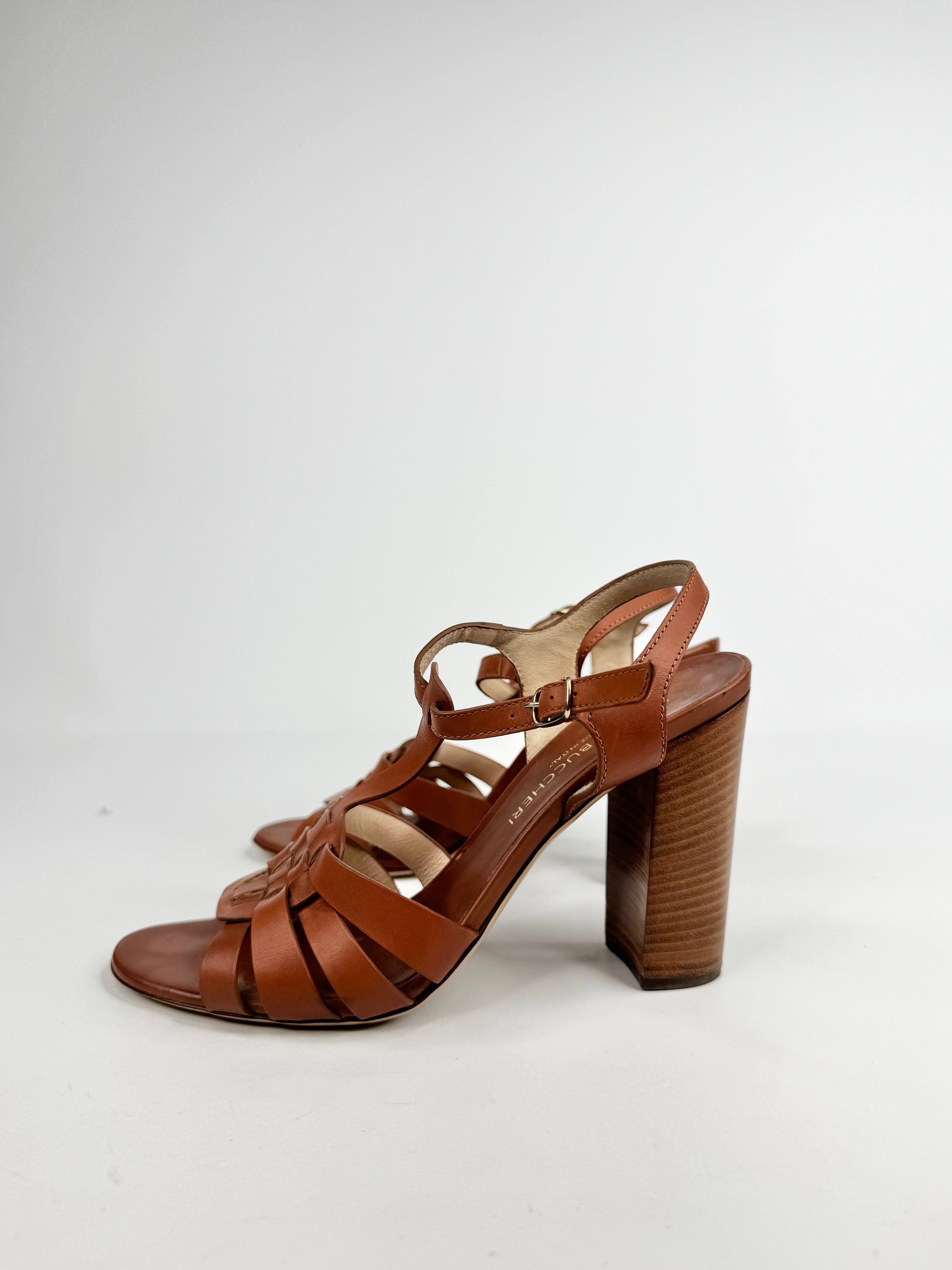 Bianca Buccheri Deep Tan Peep Toe Woven Heels - EU40