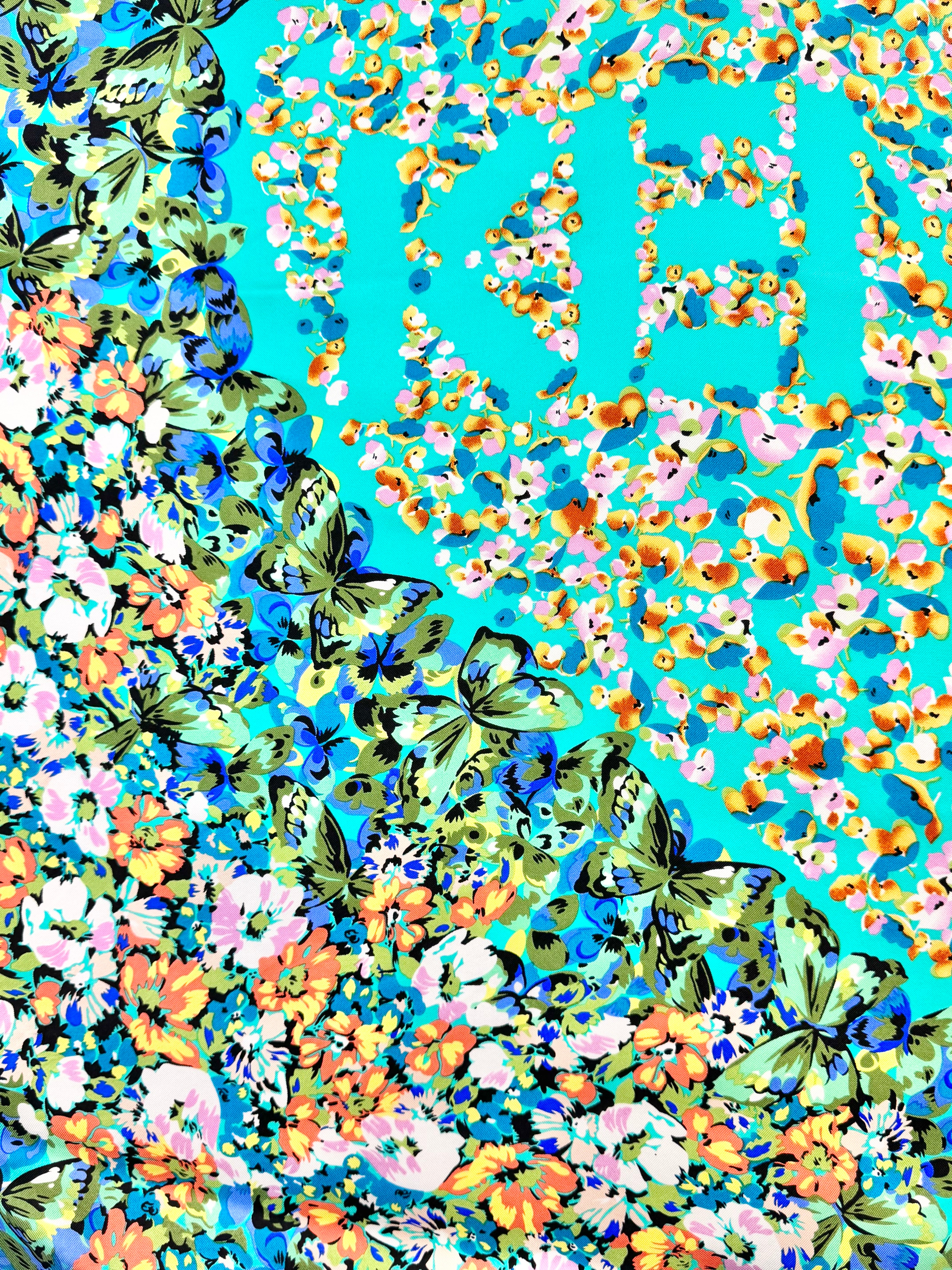 Kenzo Turquoise Floral Silk Scarf