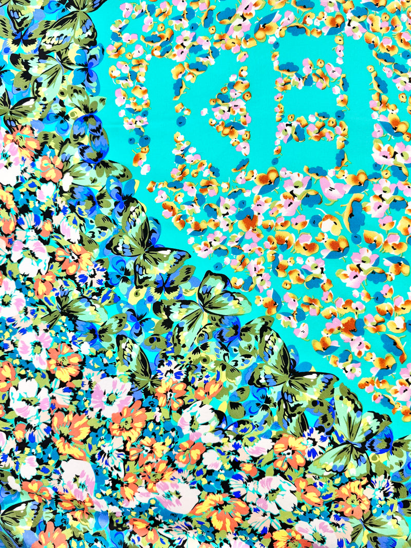 Kenzo Turquoise Floral Silk Scarf