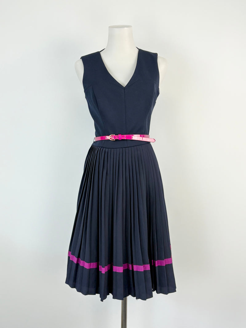 Ted Baker Navy Blue Pleated-Skirt Midi Dress - AU8