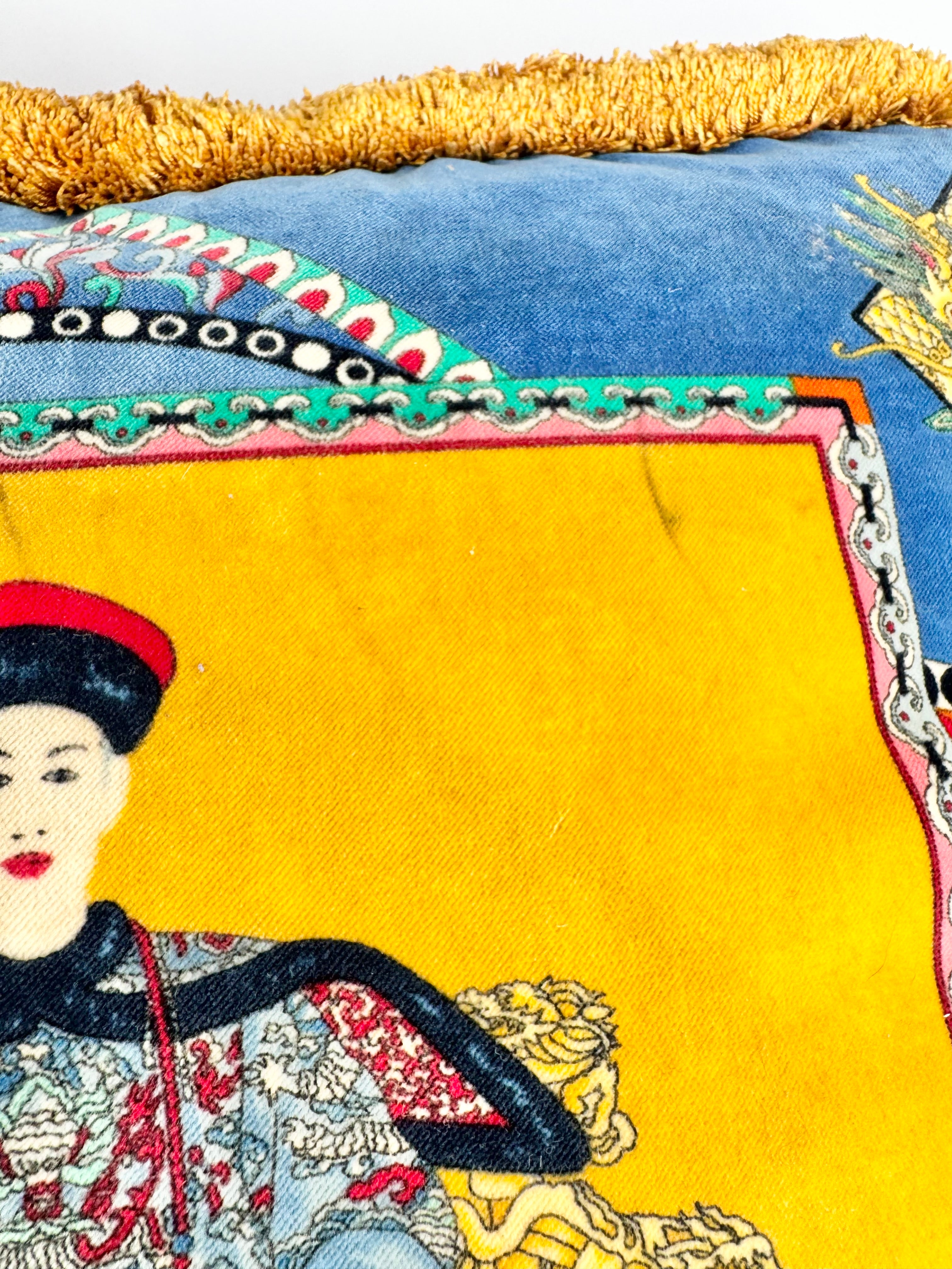 Versace Reversible Red & Blue Emperor Qianlong Velvet Cushion