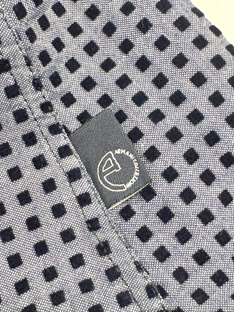 Armani Collezioni Pigeon Blue Felted-Square Pattern Shirt - XL