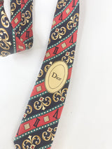 Christian Dior Monsieur Red & Blue Roman Numeral Pattern Silk Tie