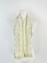 Vintage Jaeger Made Hand Rolled Long Cream & Green Silk Scarf