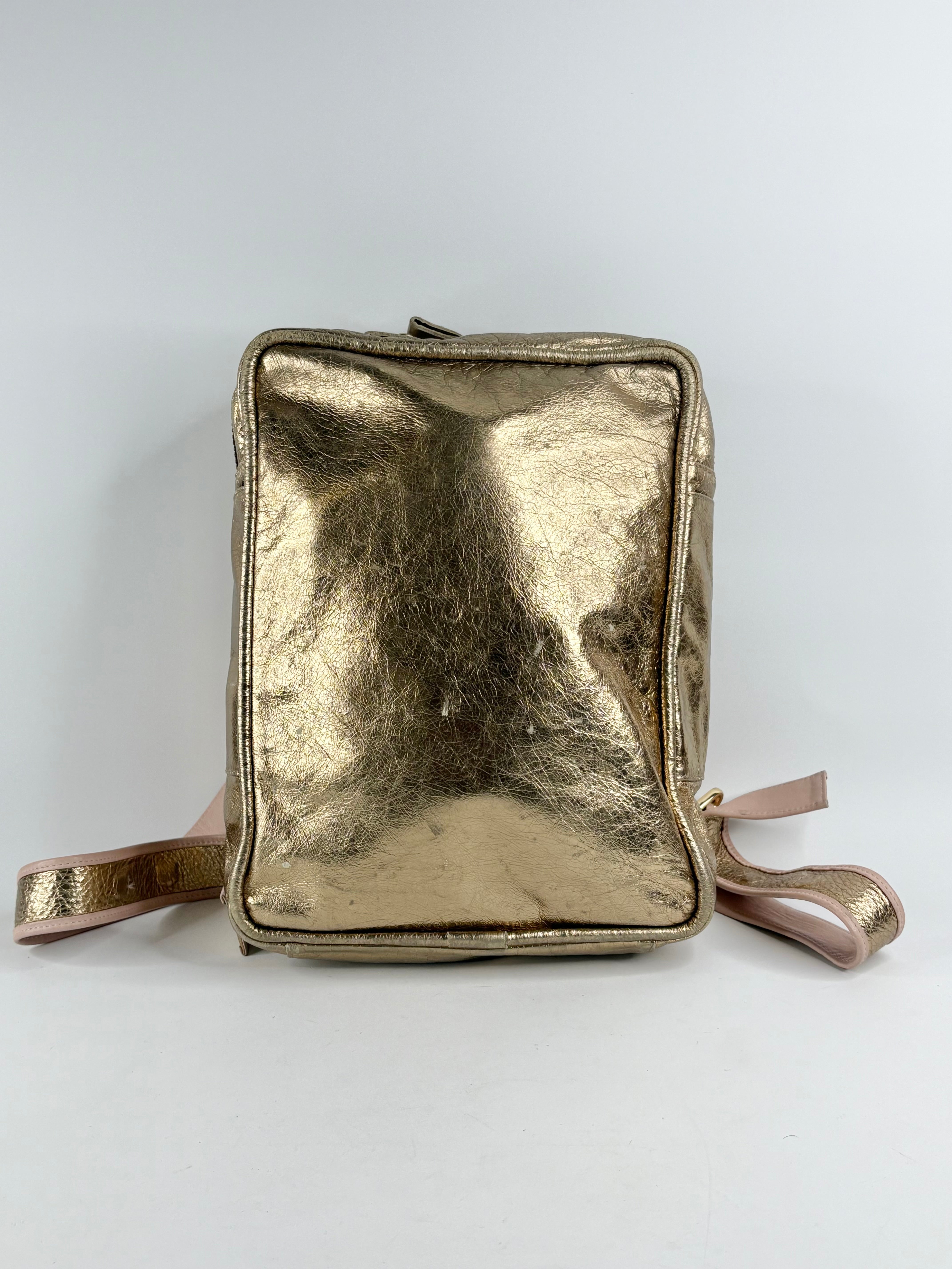 A-Esque Shiny Gold Leather Small Backpack