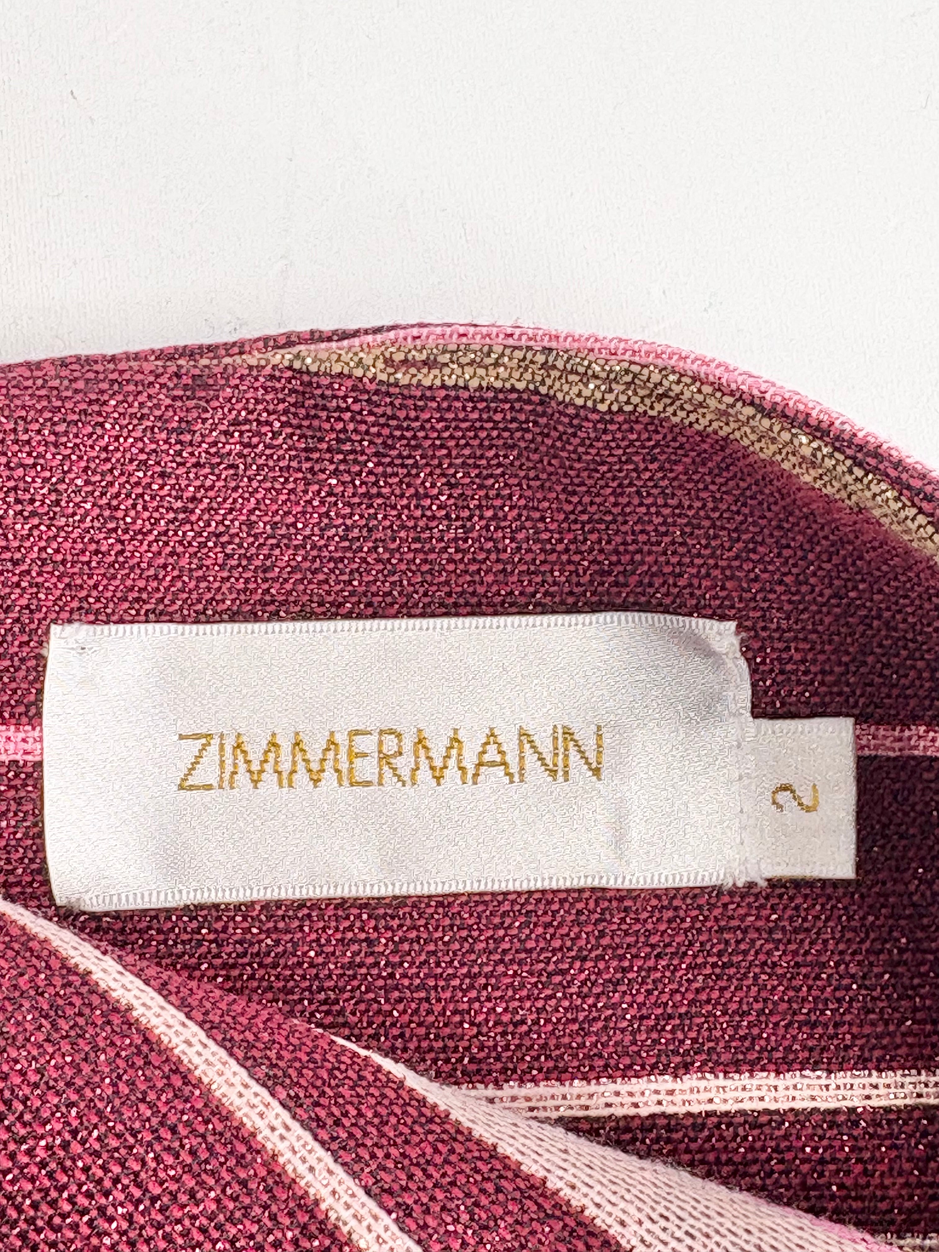 Zimmermann Burgundy-Striped Metallic Karmic Jacquard Shift Dress - AU12