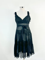 George Ermis Black Lace 7 Sequin Cocktail Dress - AU14