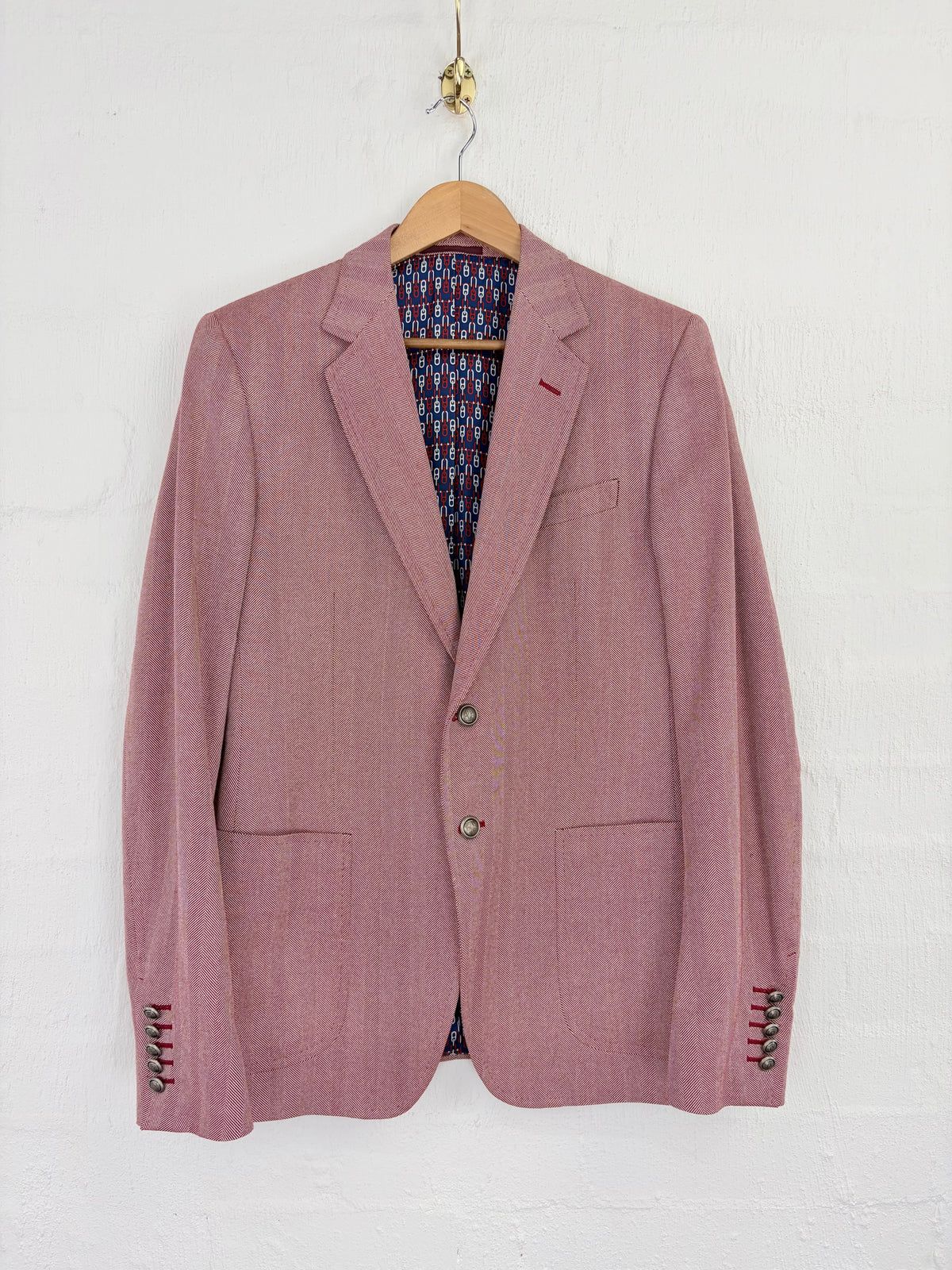 Gucci Red & Cream Herringbone Pattern Silk & Cotton Blend Sports Coat - L