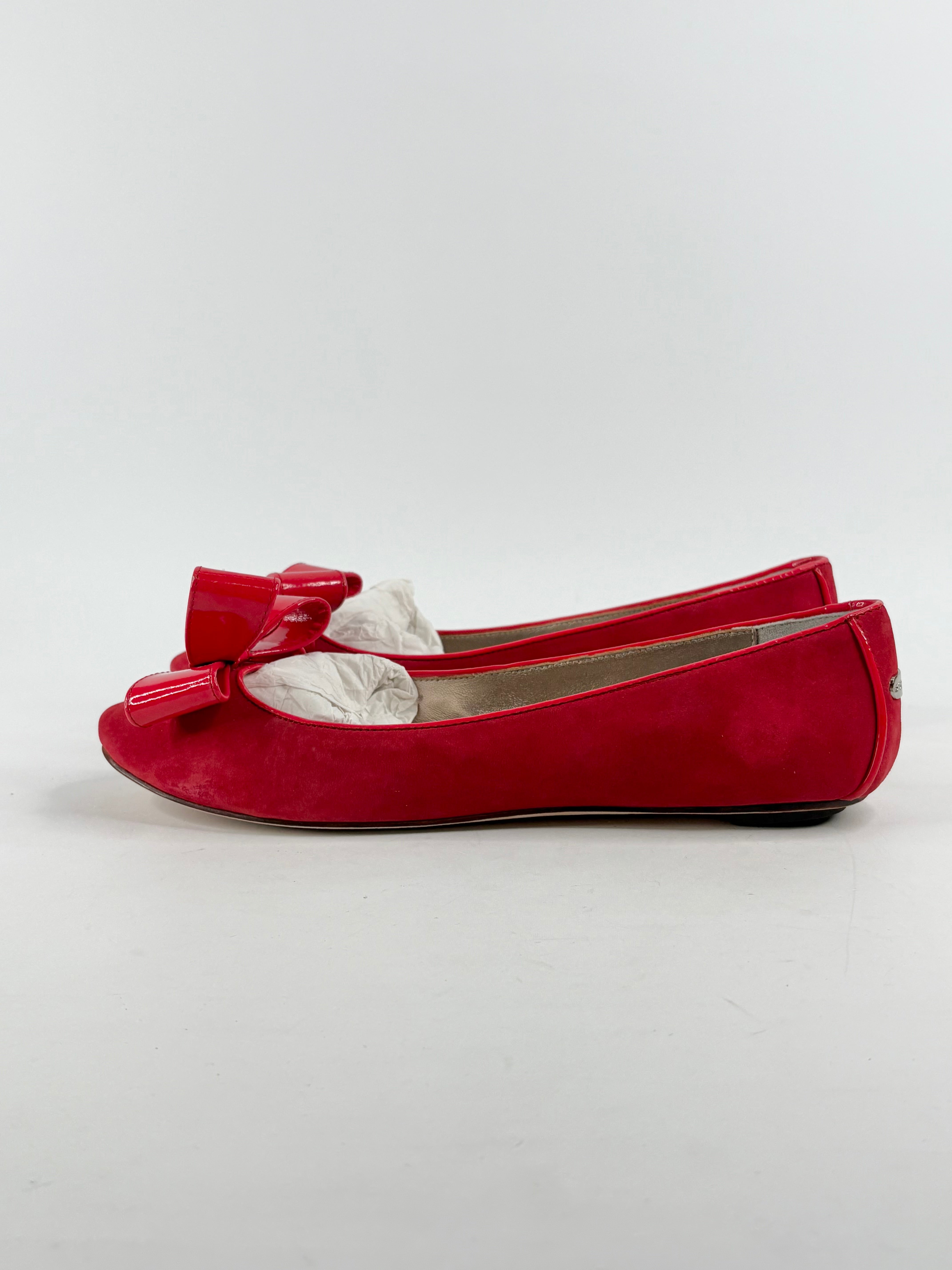 Oroton Spiced Coral 'Essential' Suede Bow Flats - EU42