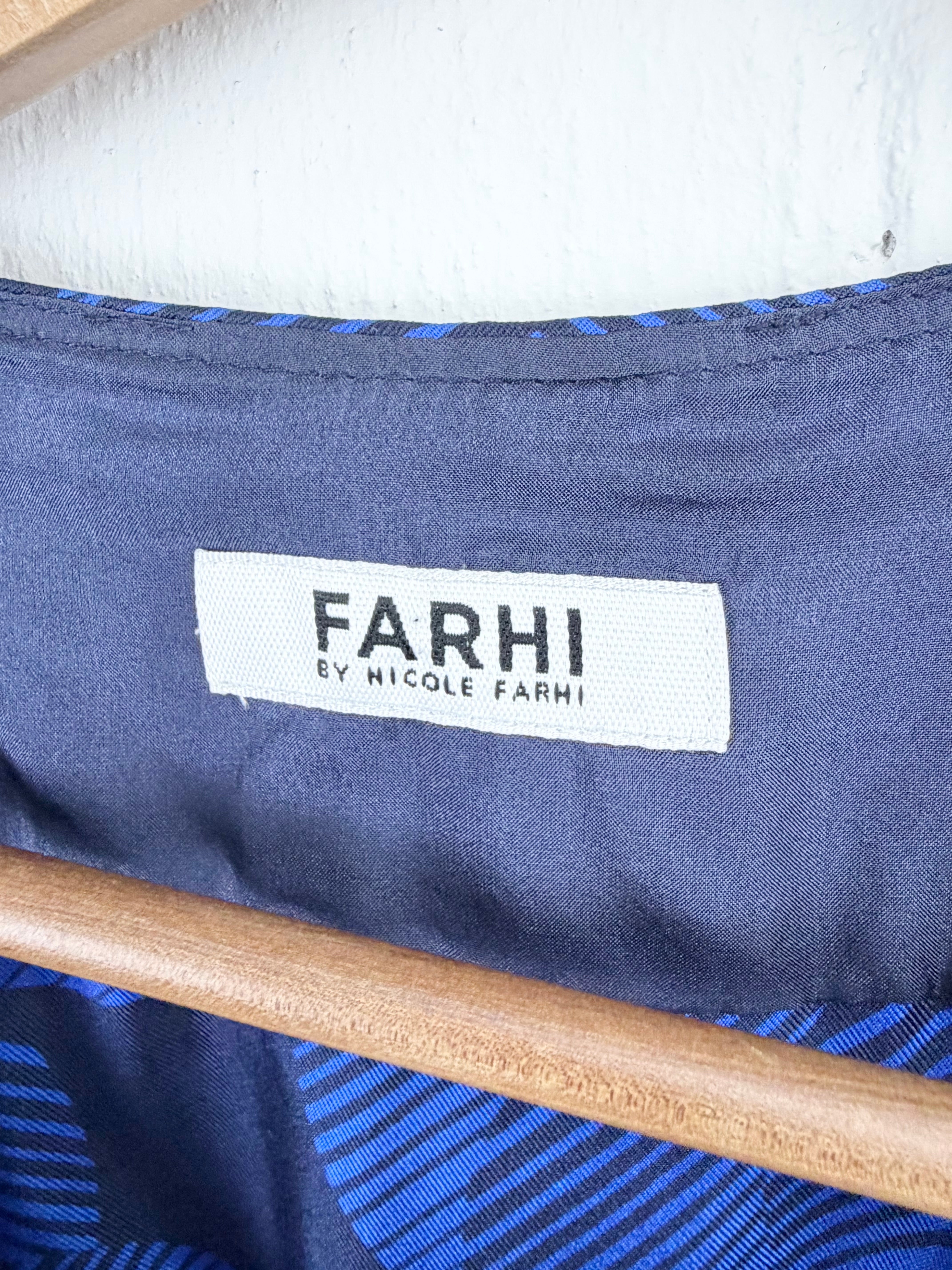 Farhi by Nichole Farhi Electric Blue & Black Patterned Silk Dress - AU14
