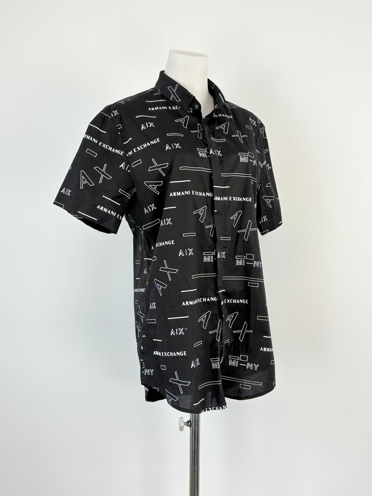 Armani Exchange Black Logo-Print Short Sleeve Shirt - M