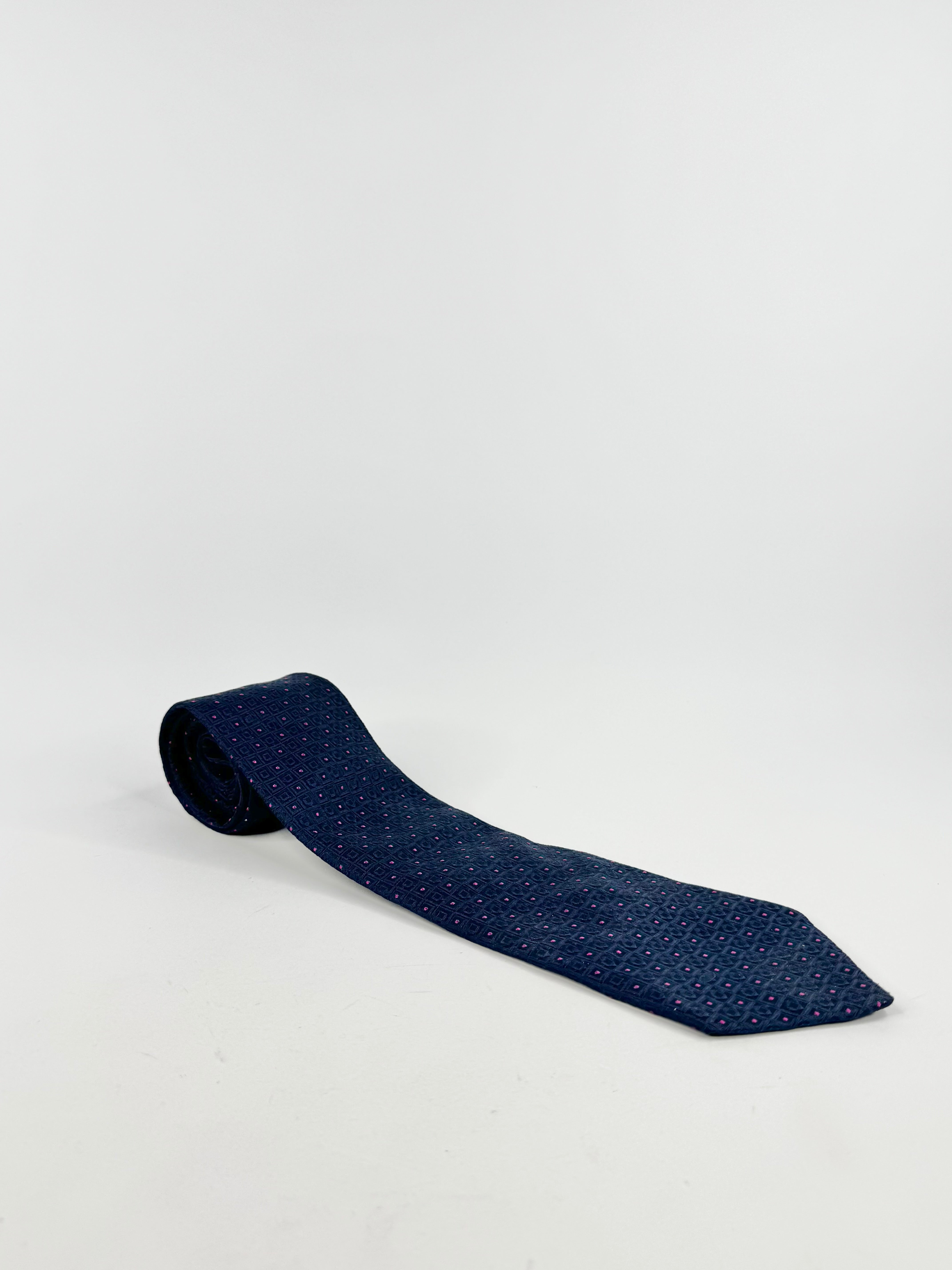 Valentino Midnight Blue & Pink Silk Tie