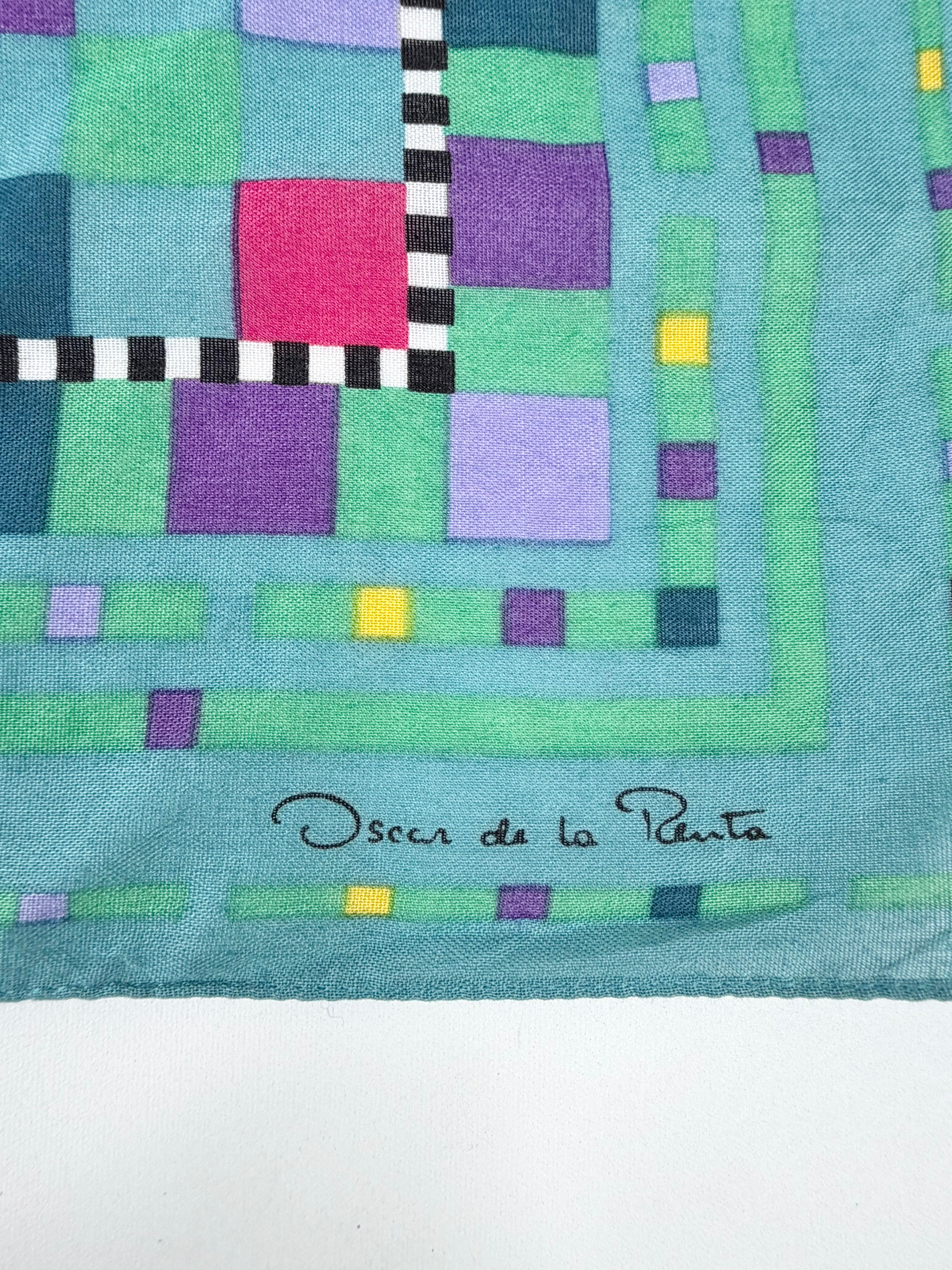 Oscar de la Renta Teal Square Cotton Scarf