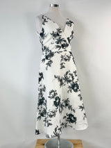 Veronika Maine White & Black Floral Linen Midi Dress - AU12