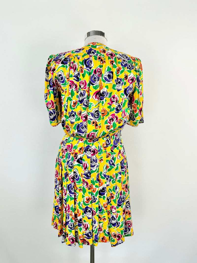 Vintage Alice Haute Couture Yellow Rose Patterned Dress - AU8/10