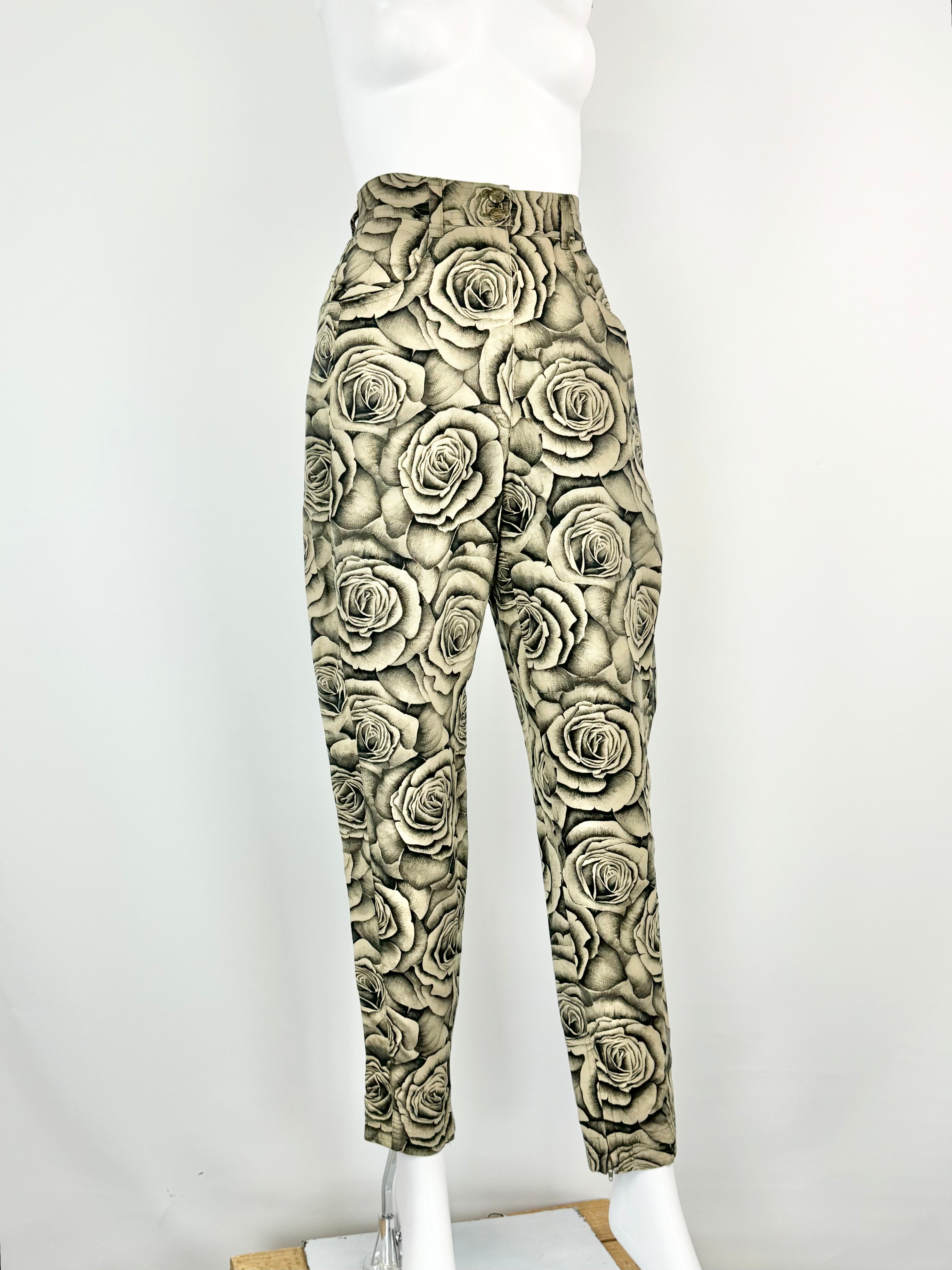 Vintage Gianni Versace Sepia Rose Patterned Slacks - AU6/8
