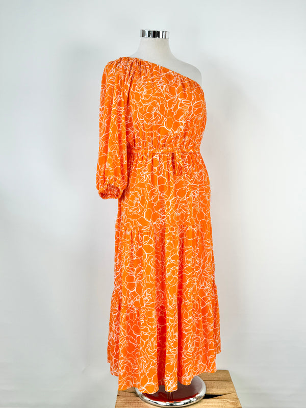 Tussah Orange Floral Off Shoulder Gown - AU14