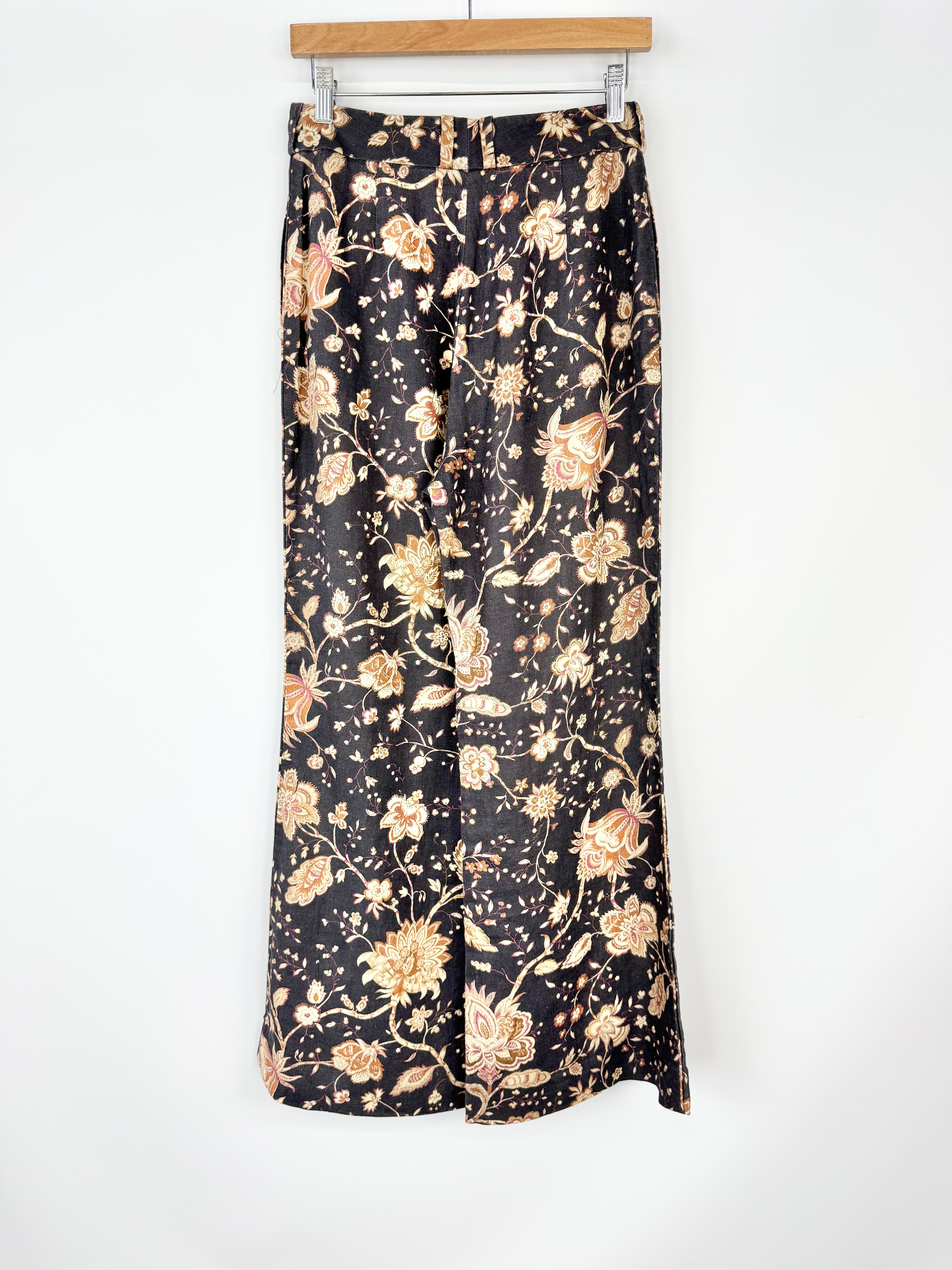 Zimmermann Navy Floral Linen Wide Leg Trousers - AU8/10
