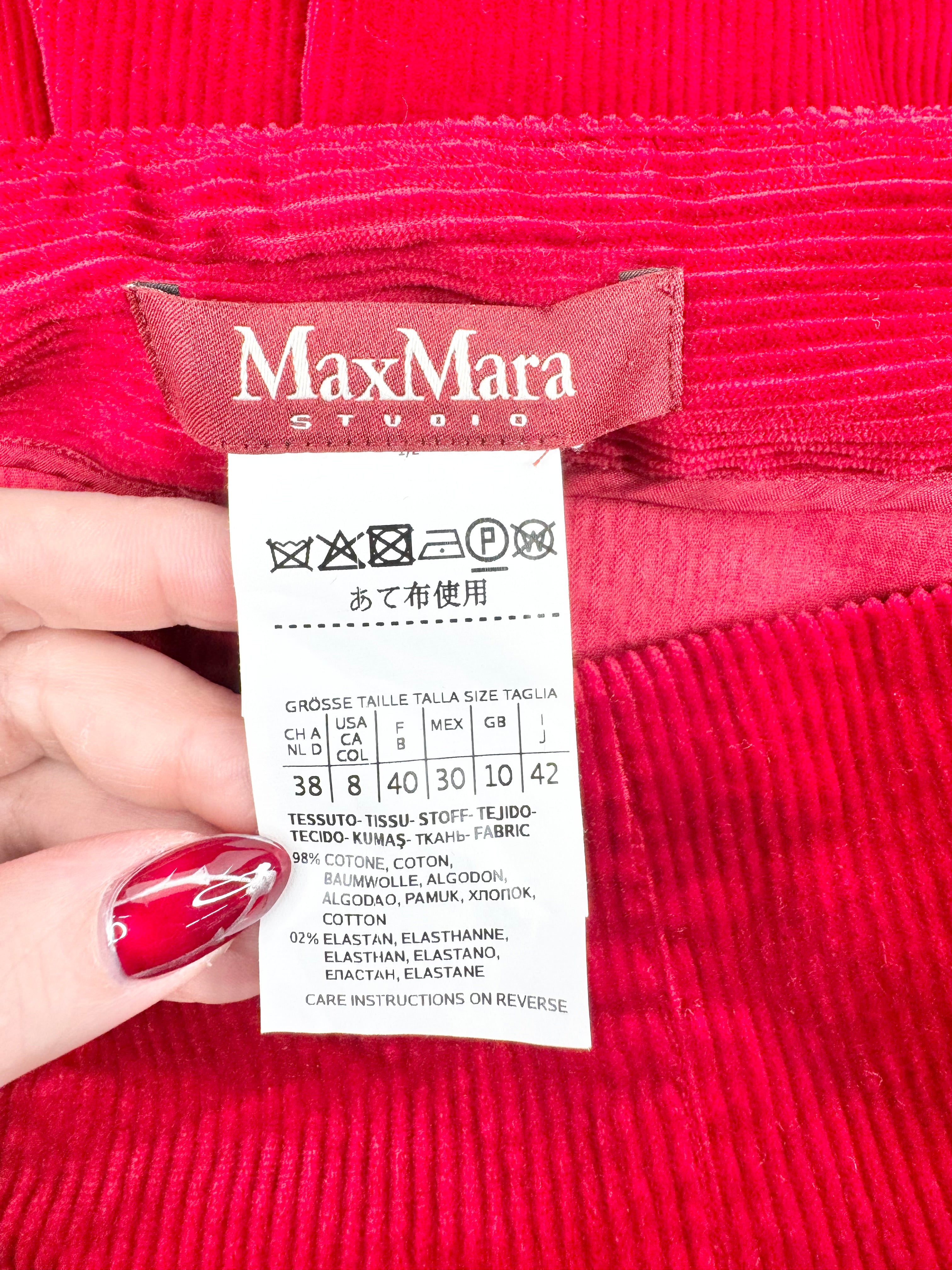 Max Mara Red Corduroy Pleated Culottes - AU10